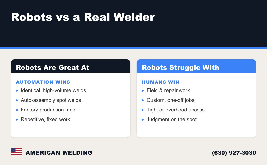 Welding robots vs a real welder — what each does best