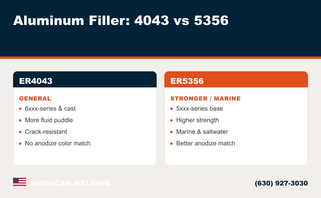 Aluminum filler rod 4043 vs 5356 — which to use