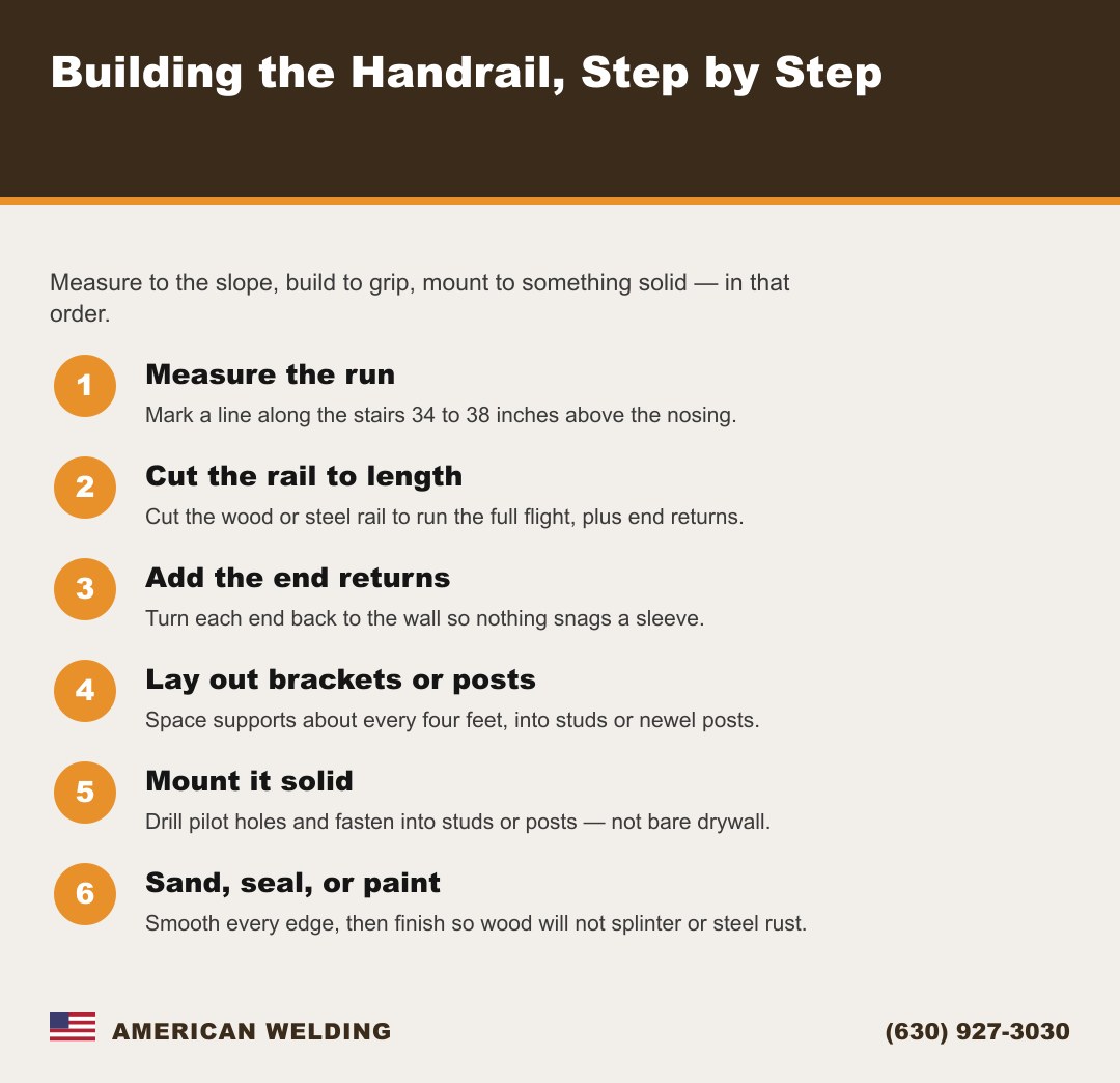 How to build a handrail for indoor steps, step by step