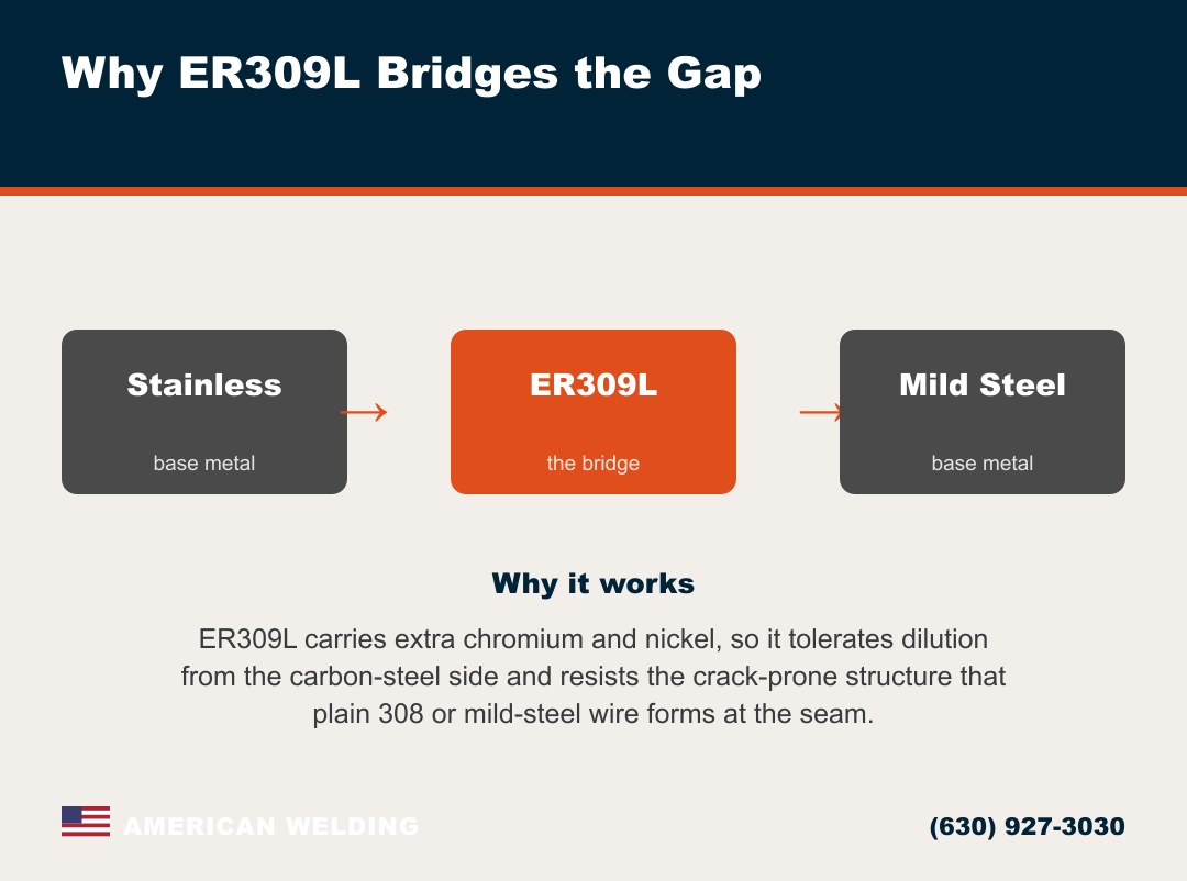 Why ER309L filler bridges stainless steel and mild steel
