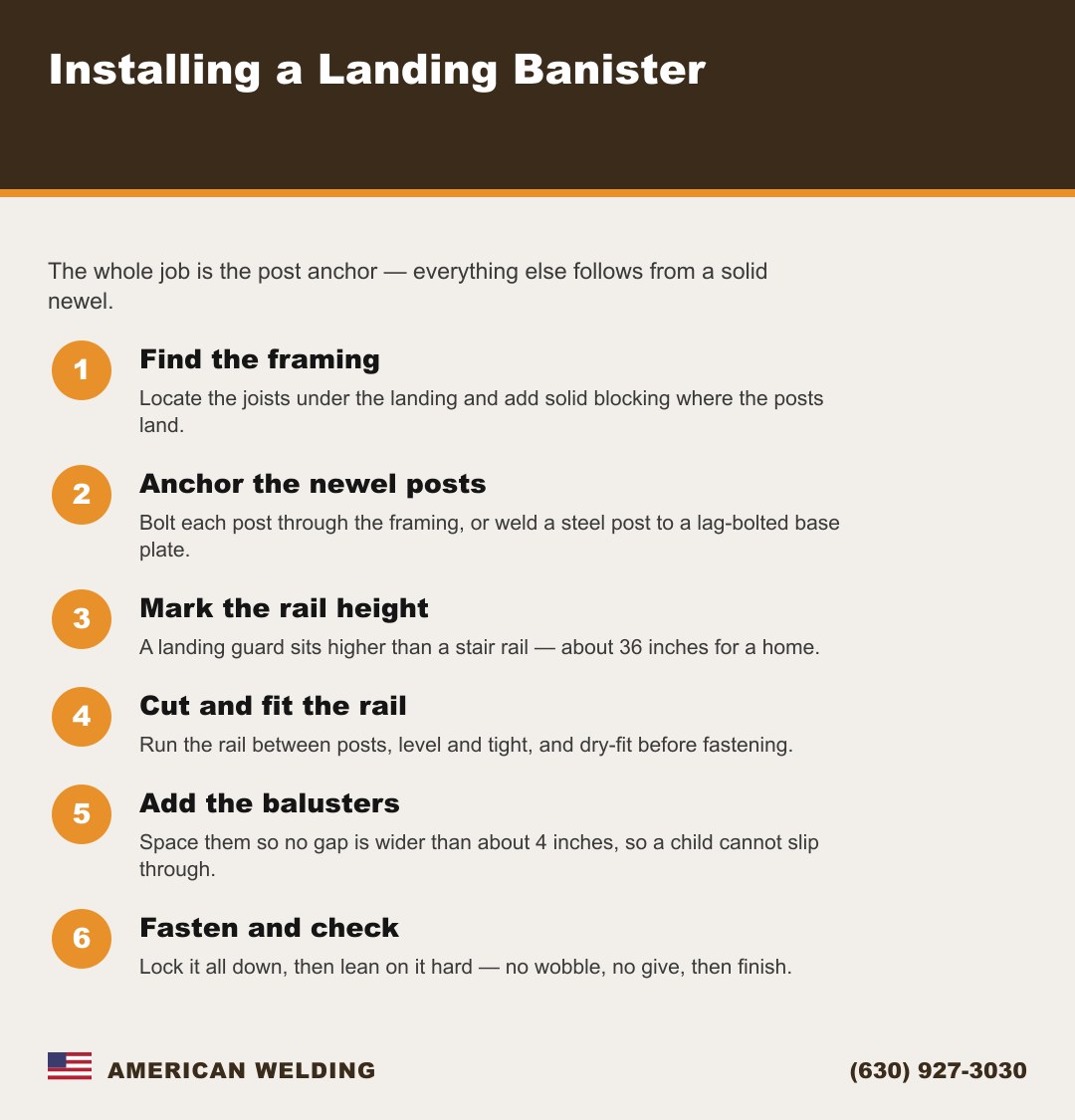 How to install a banister on a landing, step by step