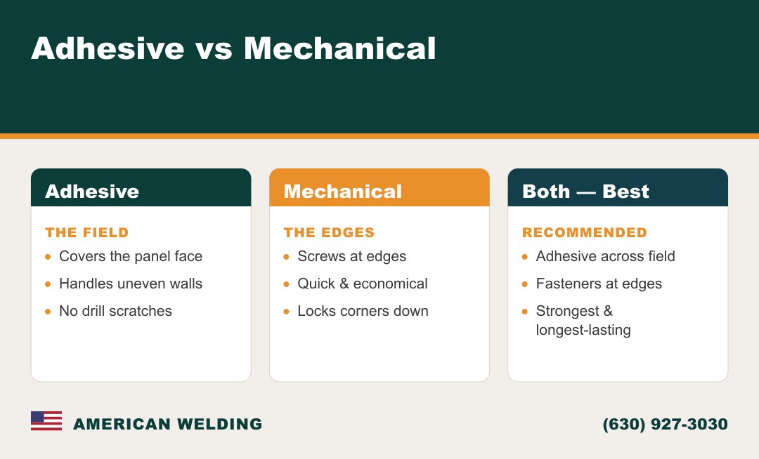 Stainless panel install — adhesive vs mechanical fastening