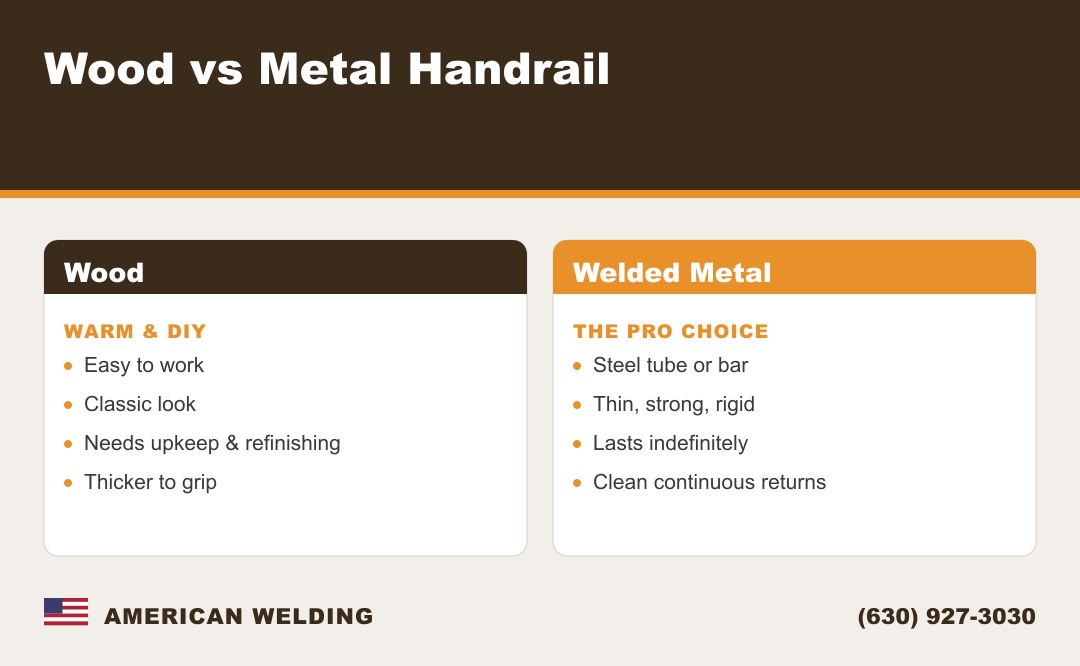Wood vs welded metal handrail — which to build